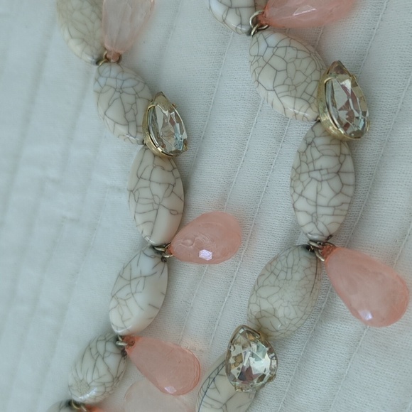 Anthropologie layered Boho Rhinestone And Pink Stones necklace - Picture 2 of 6